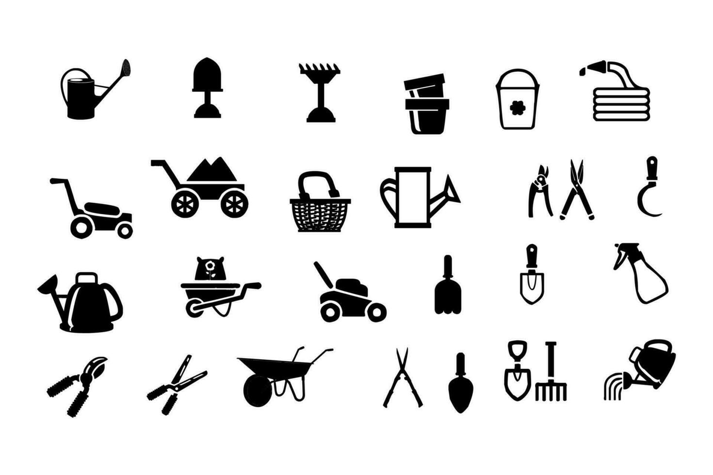 Agriculture, Garden icons vector. Tool for gardening and pot with flower gardening. vector