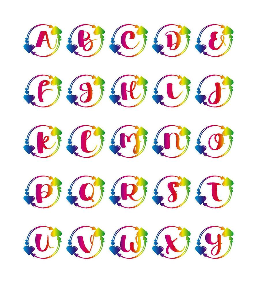 Love heart monogram letter with floral frame alphabet with gradient color. vector