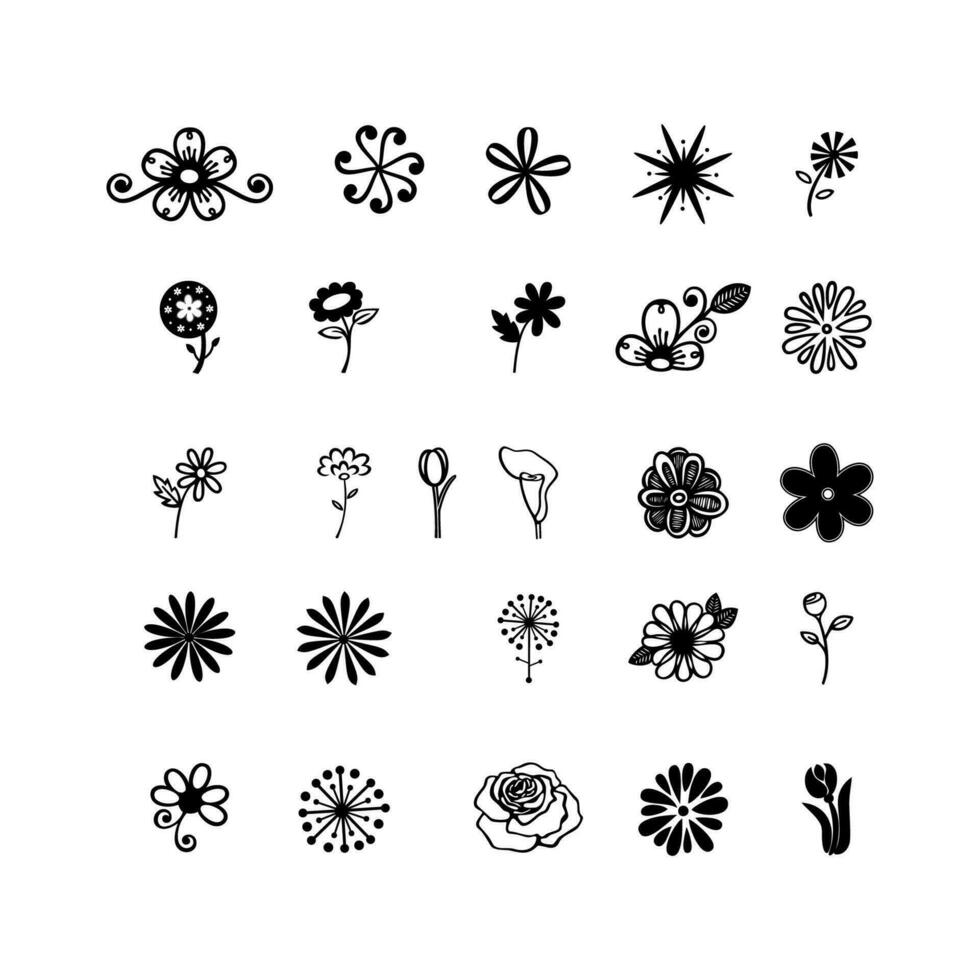 Daisy Camomile. chamomile silhouette shape icon line set. Cute round flower plant nature collection. Decoration element. vector
