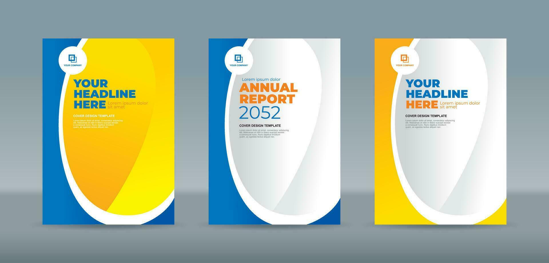 Abstract ellipse and curve with blue and orange color background. A4 size book cover template for annual report, magazine, booklet, proposal, portfolio, brochure, poster vector