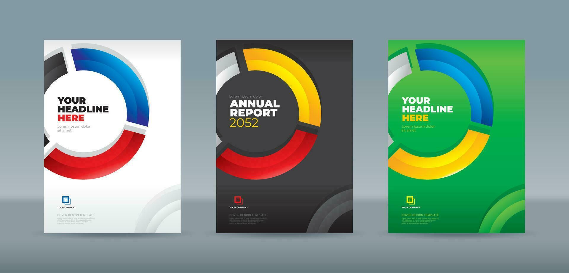 Glass curves in black, blue, yellow, white and red colors form a circle. A4 size book cover template for annual report, magazine, booklet, proposal, portfolio, brochure, poster vector