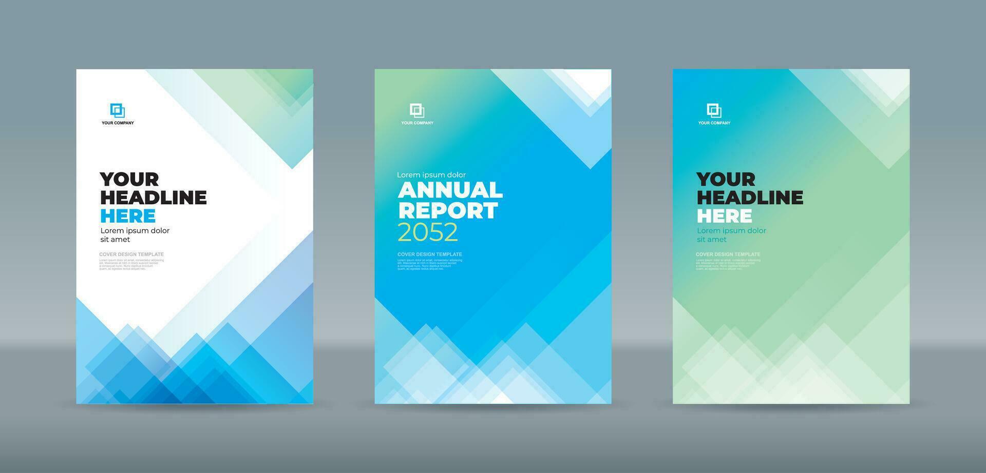 Stacked random triangles of transparent cyan and green colors. A4 size book cover template for annual report, magazine, booklet, proposal, portfolio, brochure, poster vector