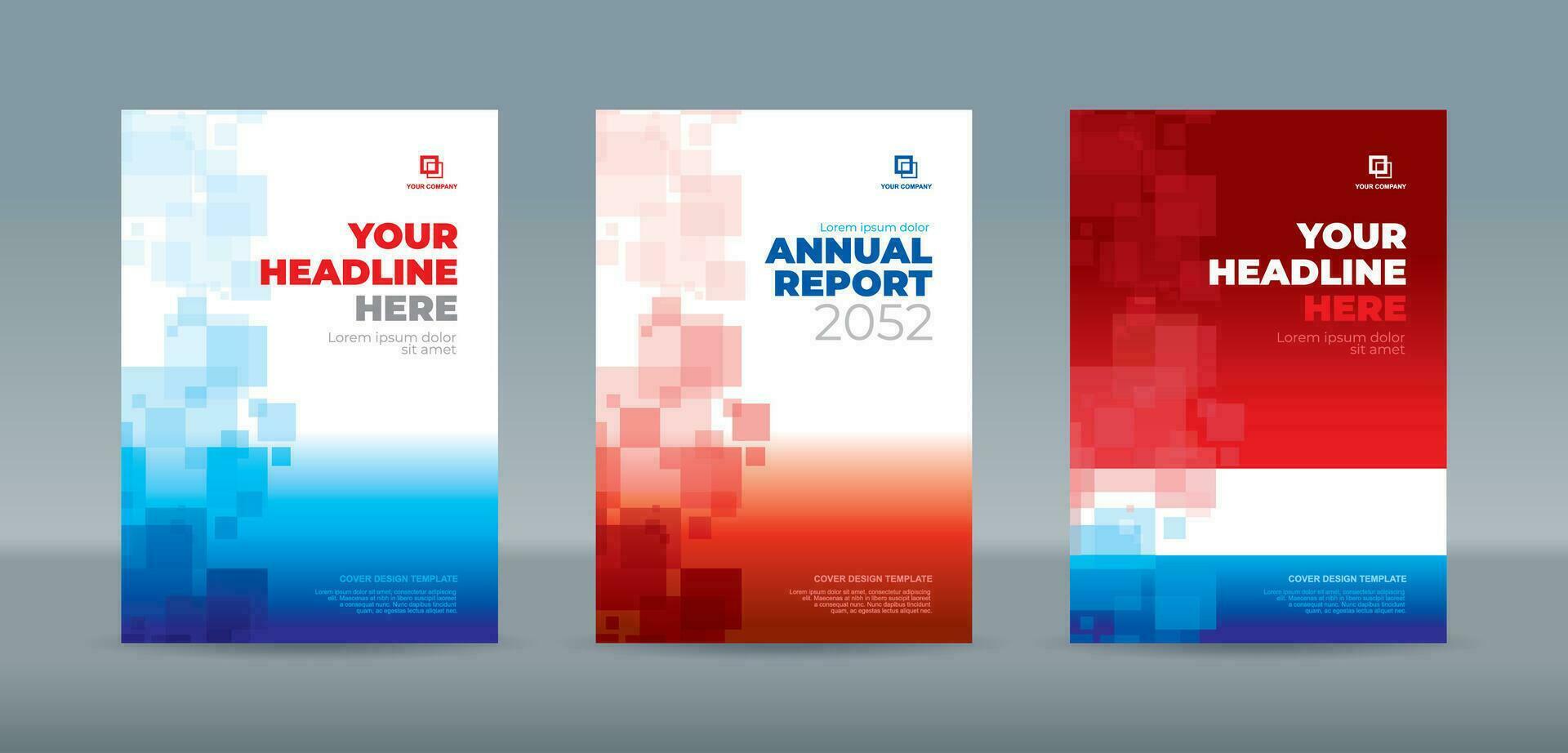 Abstract random transparent rectangle with bright and dark blue and red background - A4 size cover template for annual report, magazine, booklet, proposal, portfolio, brochure, poster vector
