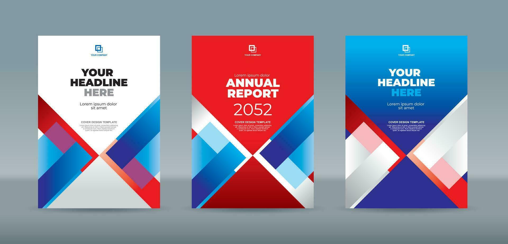 Abstract random rectangle bars on red, blue and white color background. A4 size book cover template for annual report, magazine, booklet, proposal, portfolio, brochure, poster vector