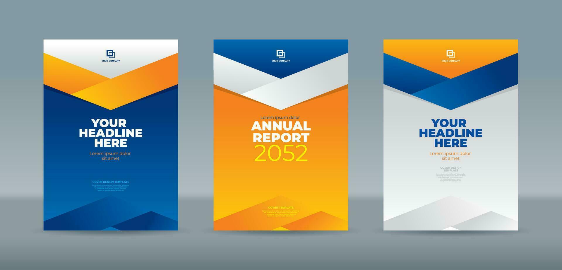 Modern folded ribbons on blue, orange, yellow, white background. A4 size book cover template for annual report, magazine, booklet, proposal, portfolio, brochure, poster vector