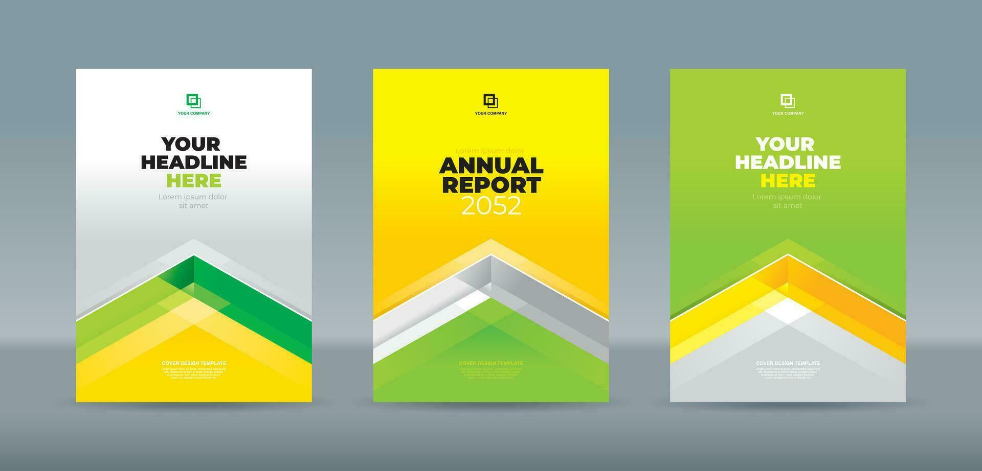 Prism of green, yellow, and white colors on a white background. A4 size book cover template for annual report, magazine, booklet, proposal, portfolio, brochure, poster vector