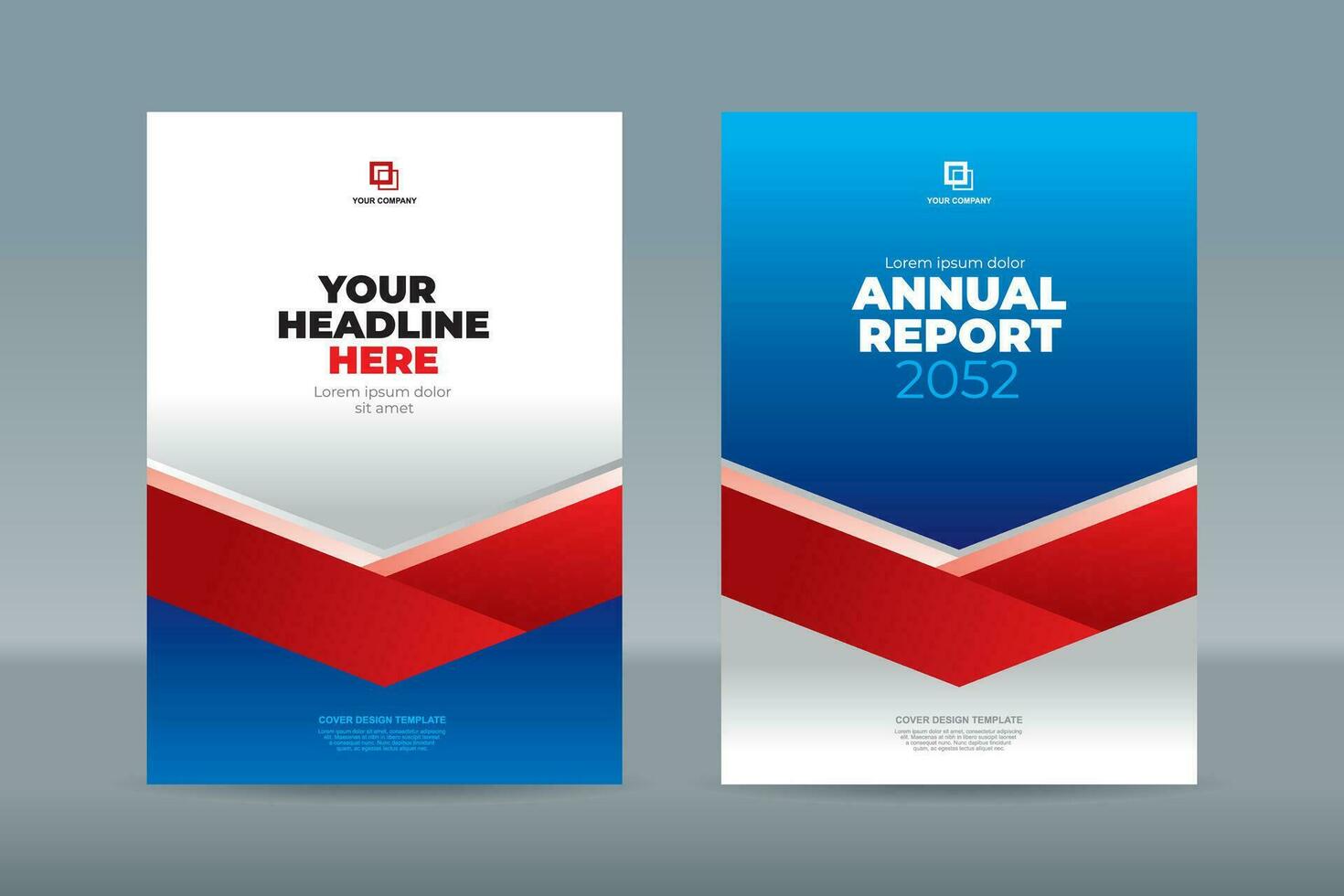 Modern red, blue and white color folding ribbon, A4 size book cover template for annual report, magazine, booklet, proposal, portfolio, brochure, poster vector