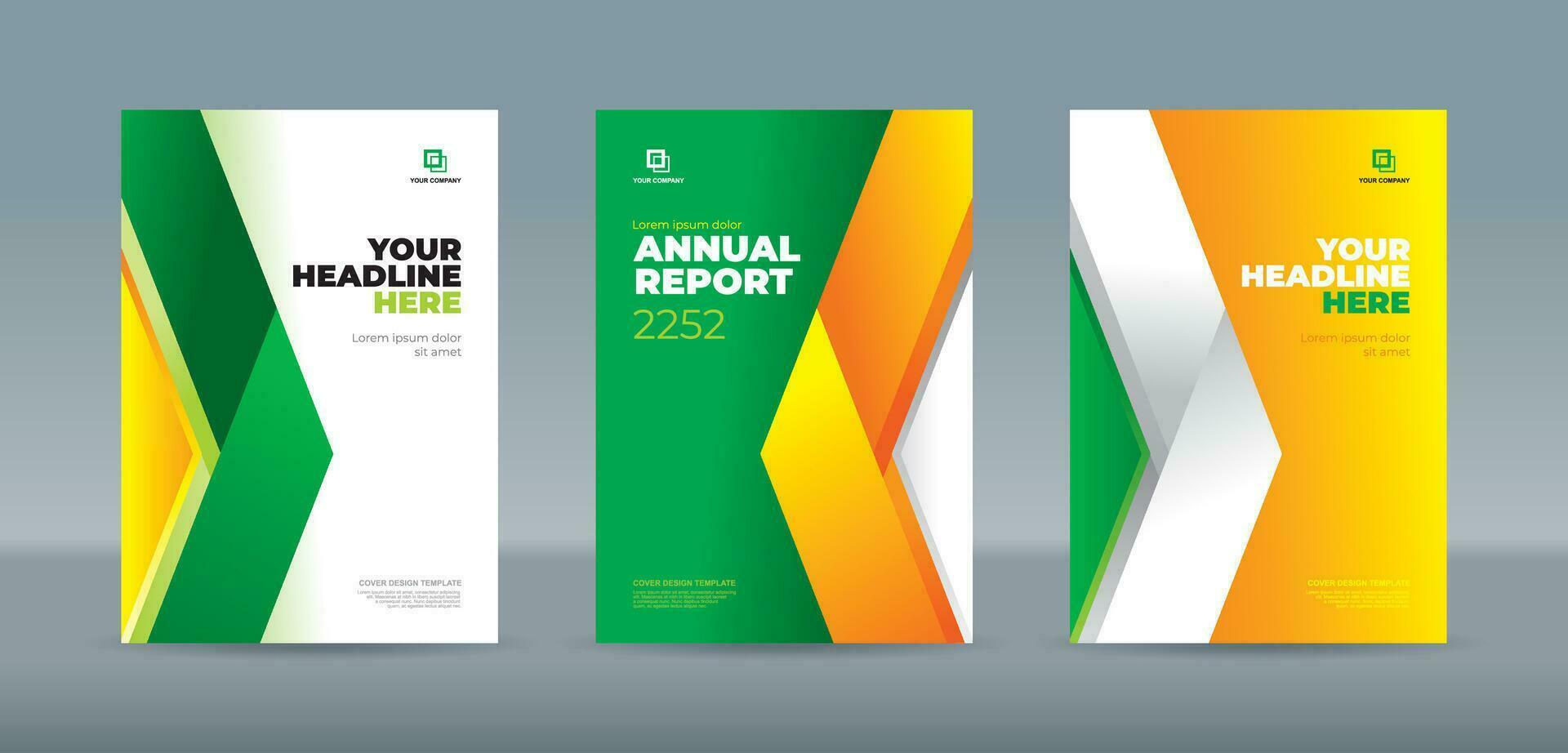 Modern green, yellow and white color folding ribbon, A4 size book cover template vector