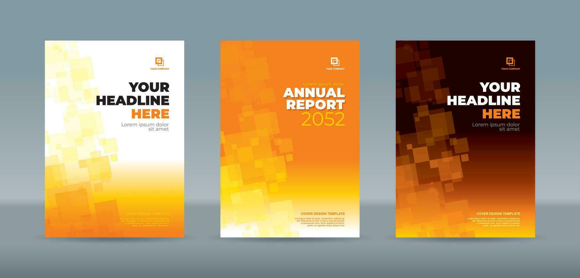 Abstract random transparent white yellow square with bright and dark orange background - A4 size cover template for annual report, magazine, booklet, proposal, portfolio, brochure, poster vector