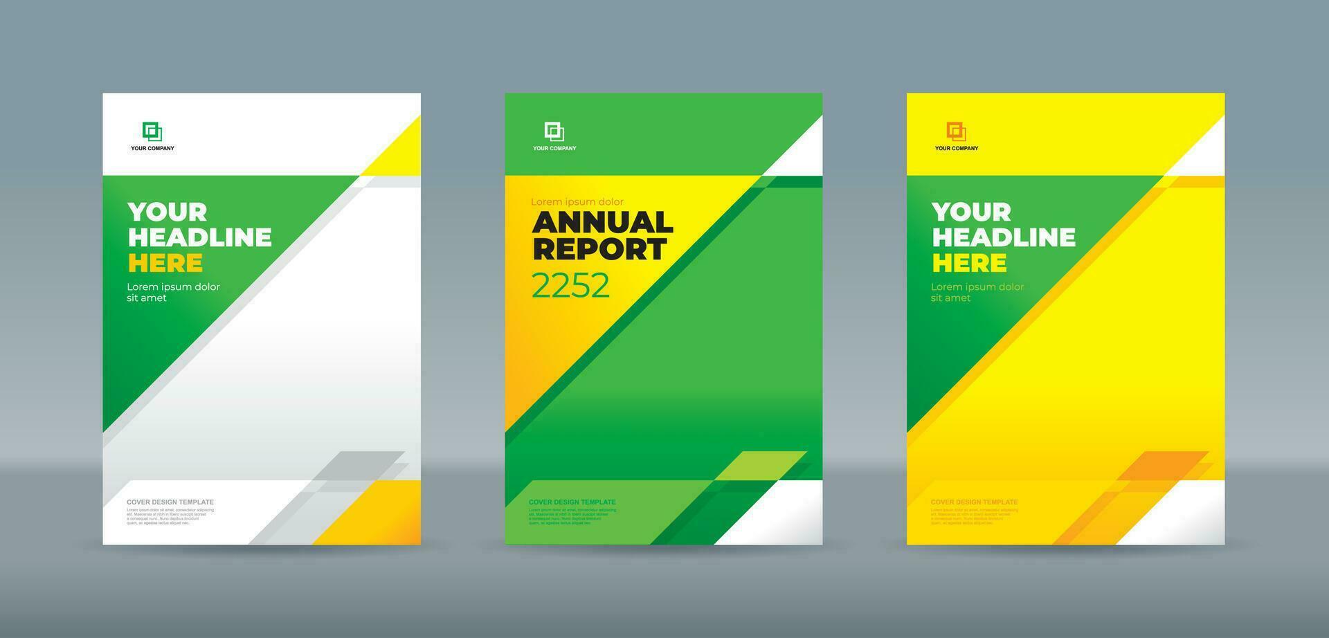 Random modern green, yellow and white triangles, book cover template. A4 size book cover template for annual report, magazine, booklet, proposal, portfolio, brochure, poster vector