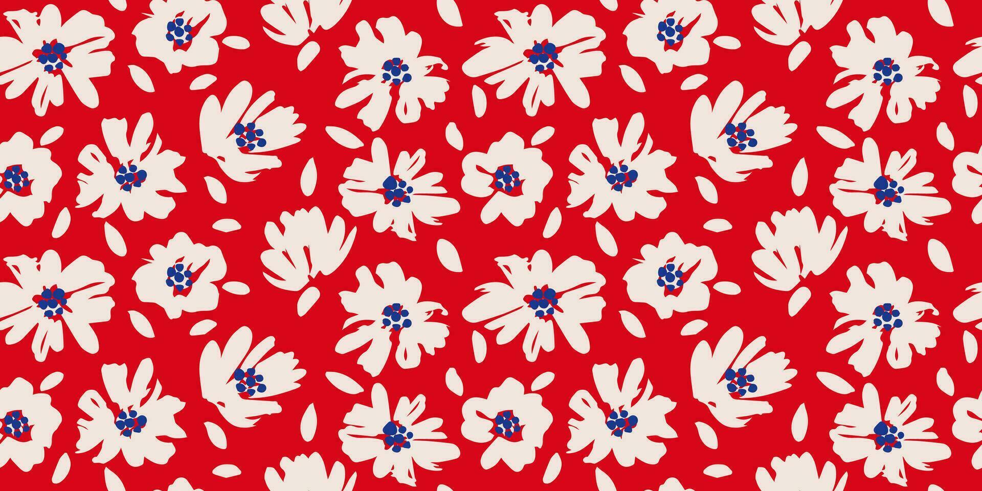 mano dibujado flores, sin costura patrones con floral para tela, textiles, ropa, envase papel, cubrir, bandera, interior decoración, resumen antecedentes. vector