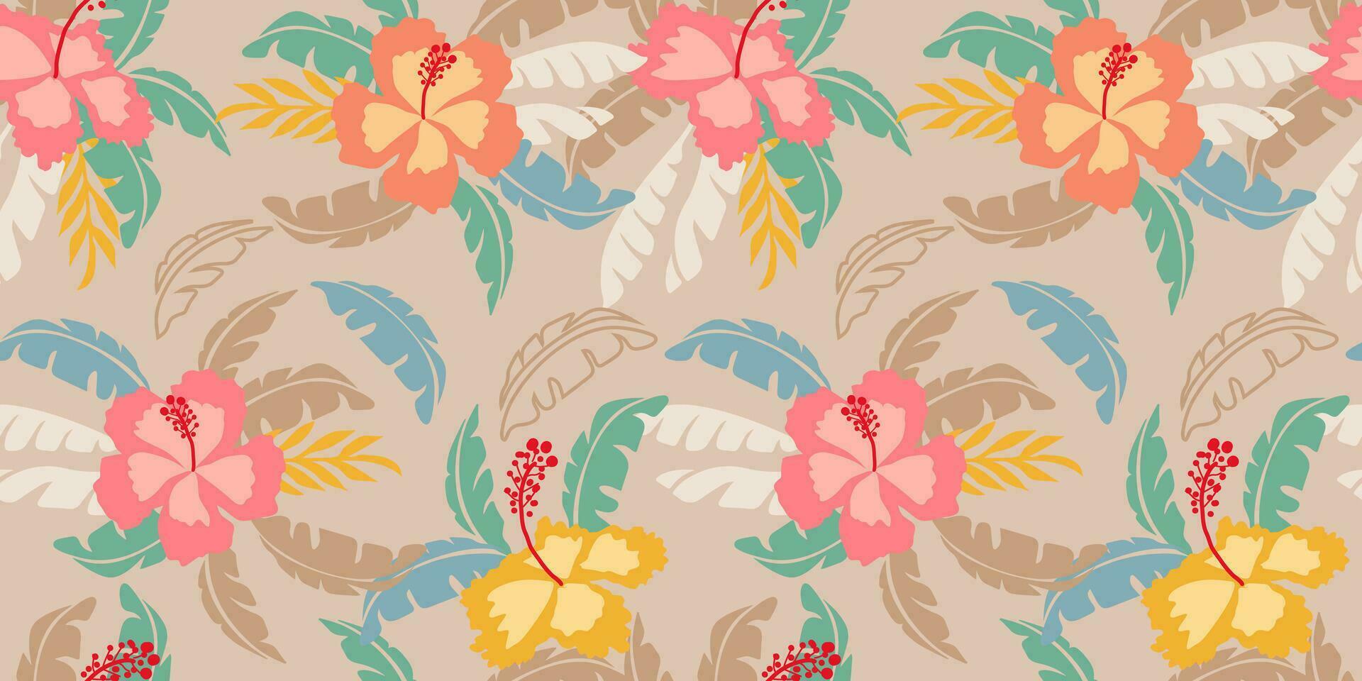 Tropical flower pattern seamless, silhouette of blooming, hand drawn botanical, Floral leaf for spring and Summer time, natural ornaments for textile, fabric, wallpaper, background design. vector