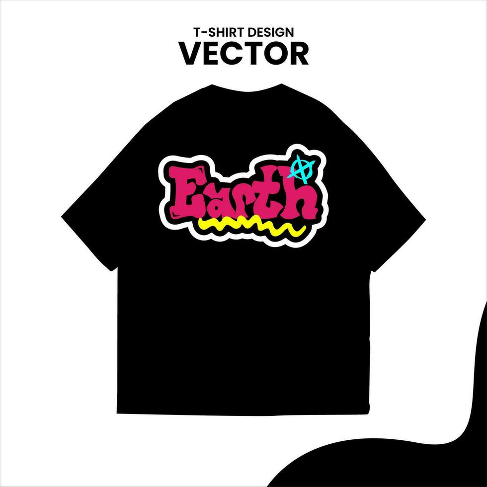 re-editable graffiti-style t-shirt design, isolated on a white background and mounted on a black t-shirt mockup vector