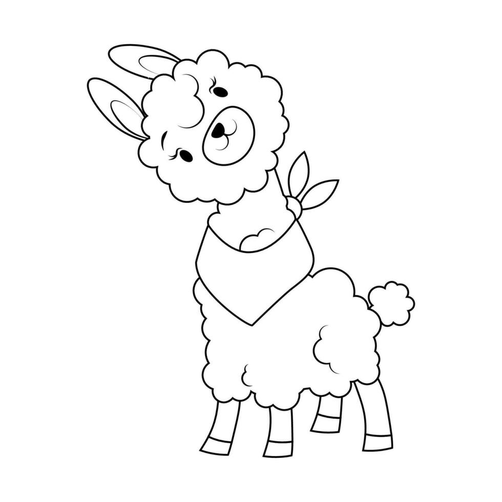 Cute alpaca in black outline coloring page for kids 25373309 Vector Art