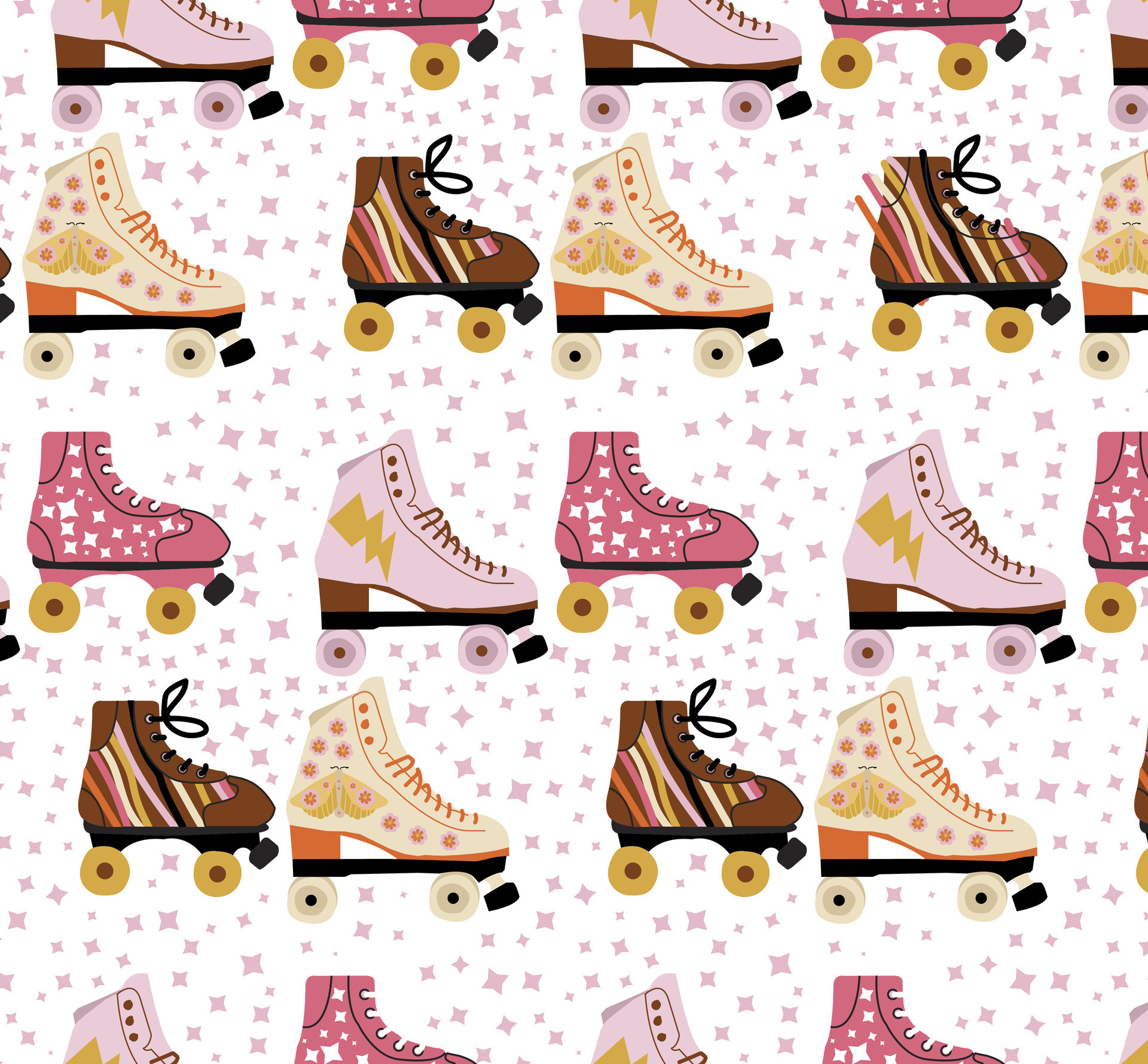 retro 1970sstyled pattern pack. retro quad roller skates pattern