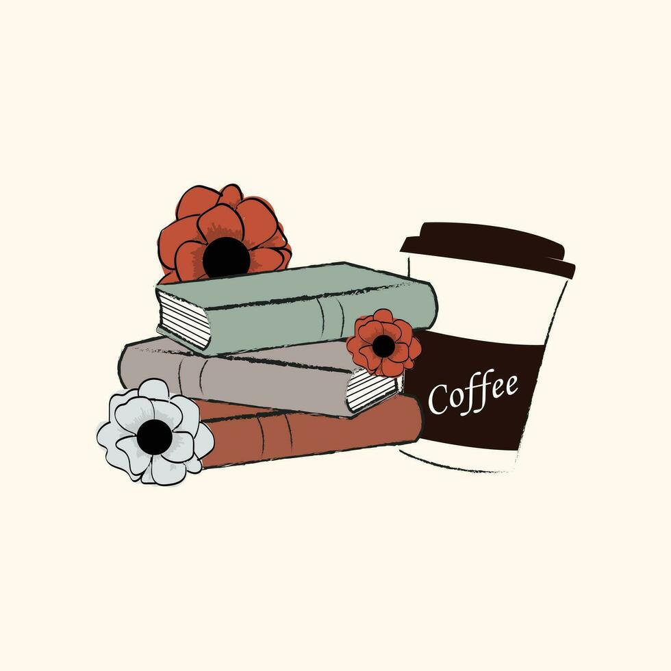 Books and coffee vector art tshirt design