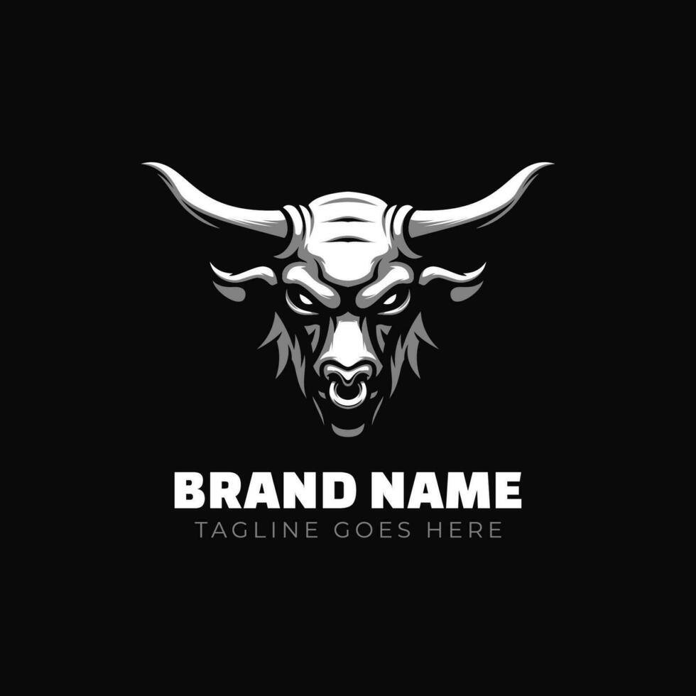 Professional logo of white bull head with long horn isolated on black background vector
