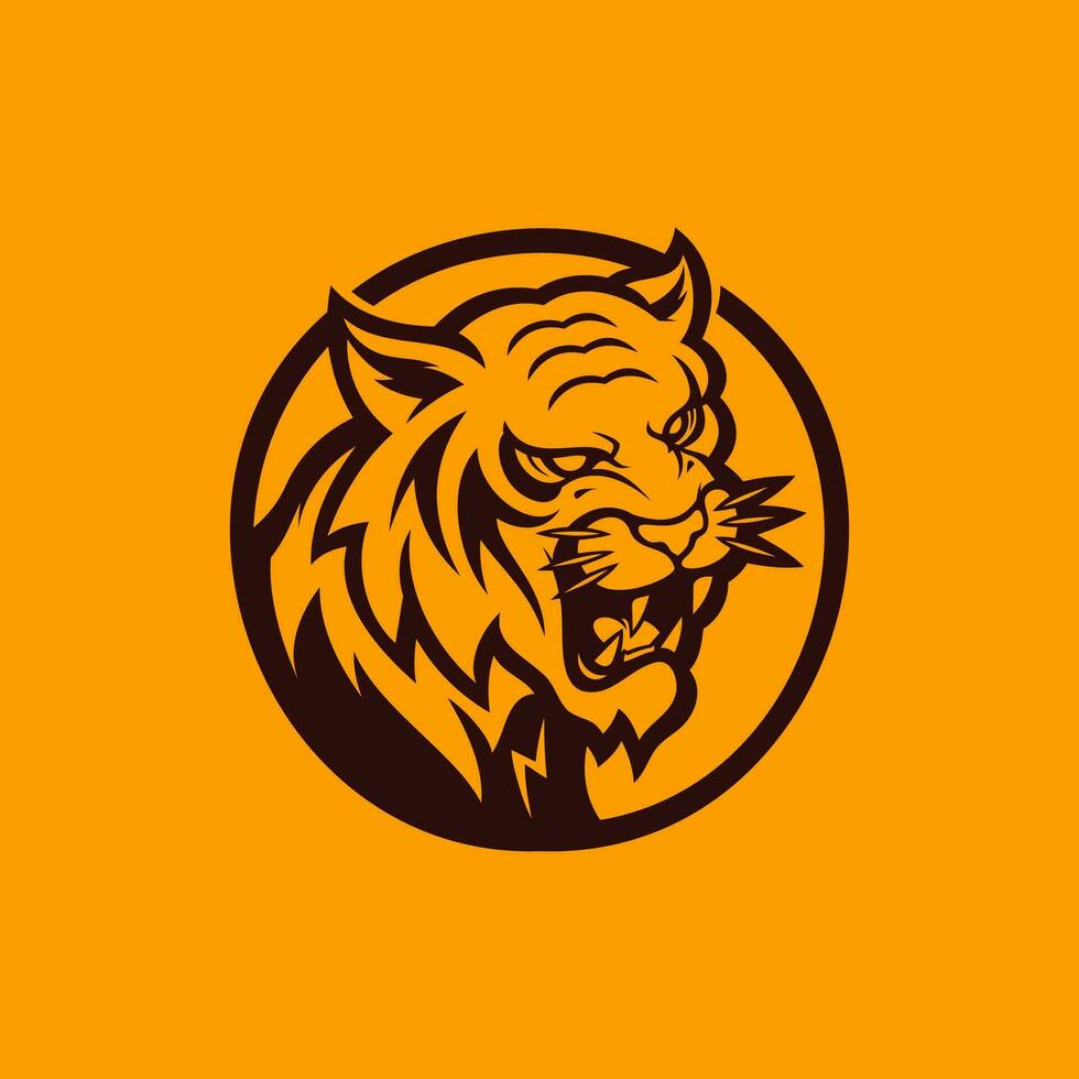 Tiger head inside circular frame. Premium animal logotype vector illustration.