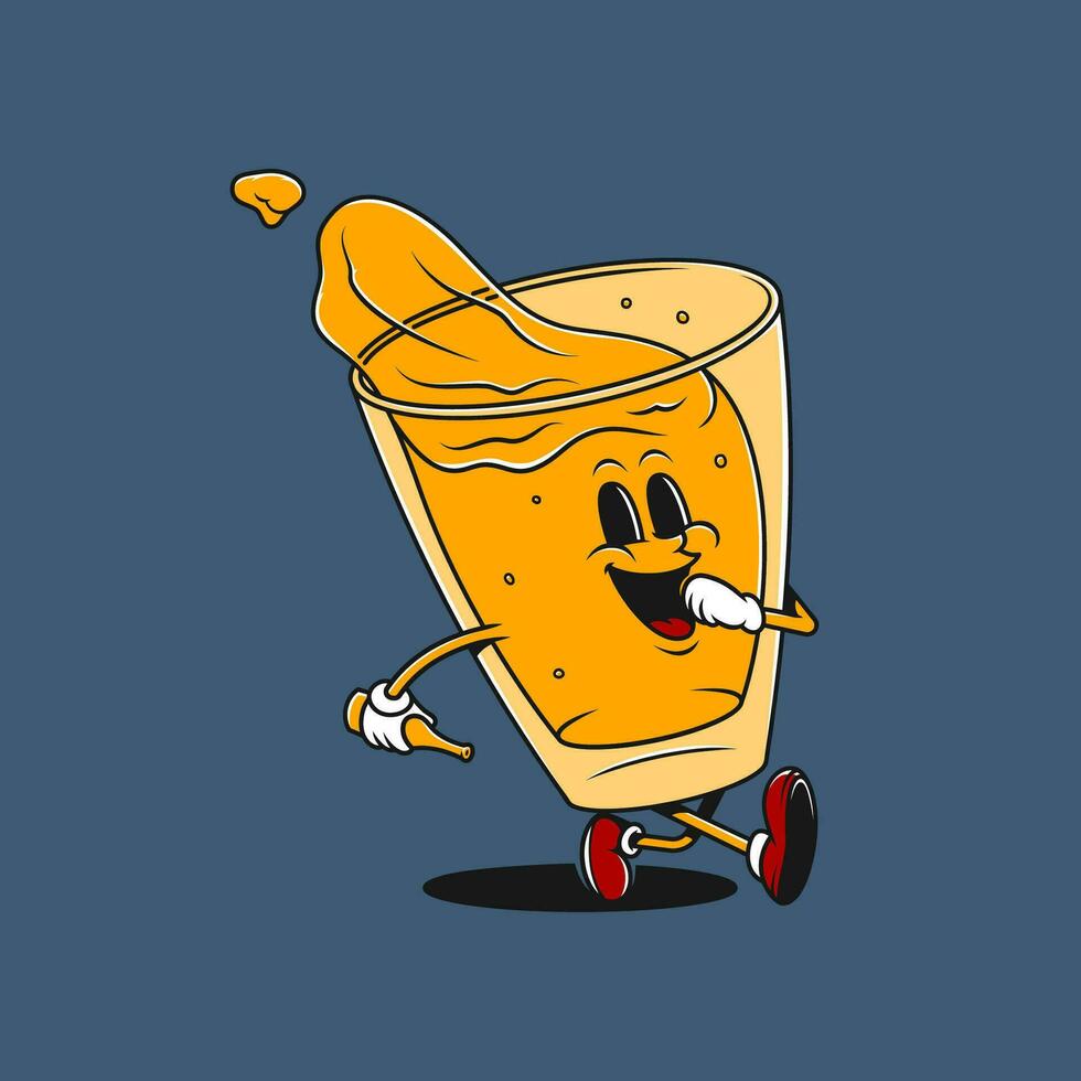 un linda vaso de cerveza retro dibujos animados personaje. Clásico mascota vector ilustración.