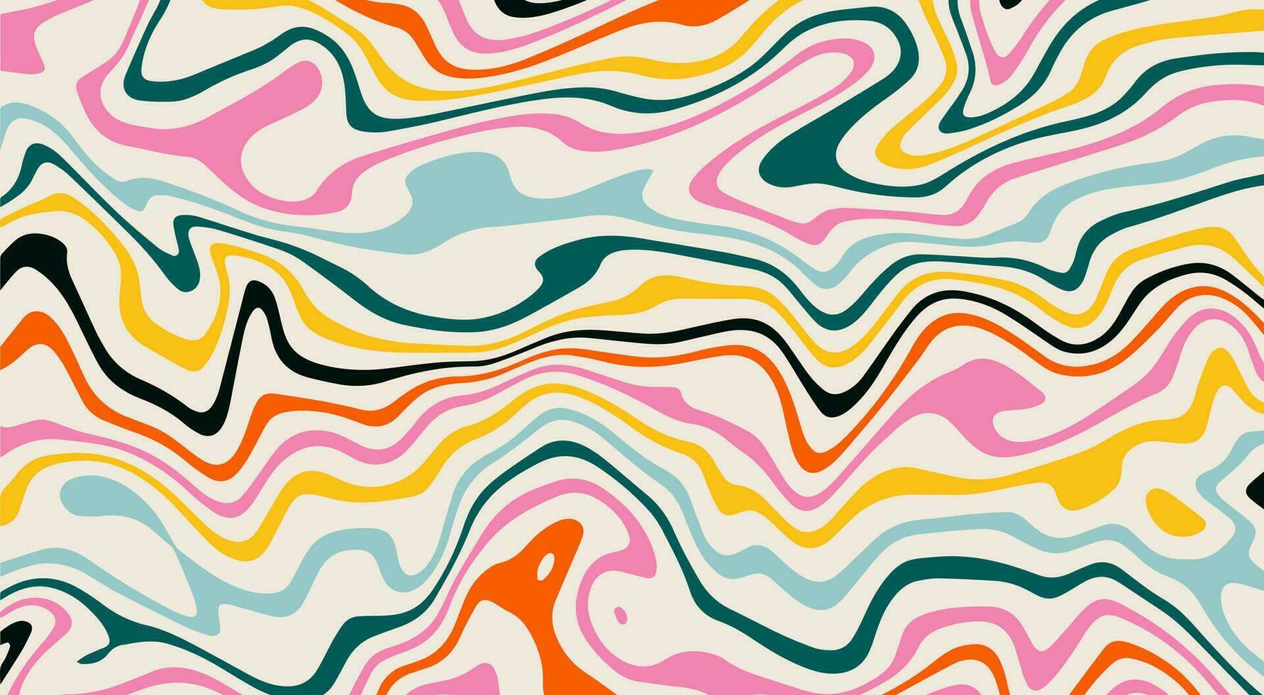 resumen psicodélico maravilloso antecedentes. vistoso onda olas en beige horizontal fondo. trippy distorsionado bandera modelo en retro estilo de 70s-80s onda de vapor vector