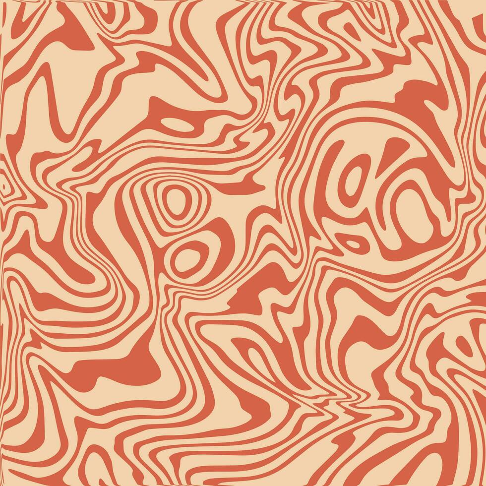 trippy ondulado modelo en rojo y beige color. resumen retro maravilloso antecedentes. psicodélico remolino fondo en 70s estilo. cuadrado vector cubrir para social medios de comunicación correo. hippie estético Arte