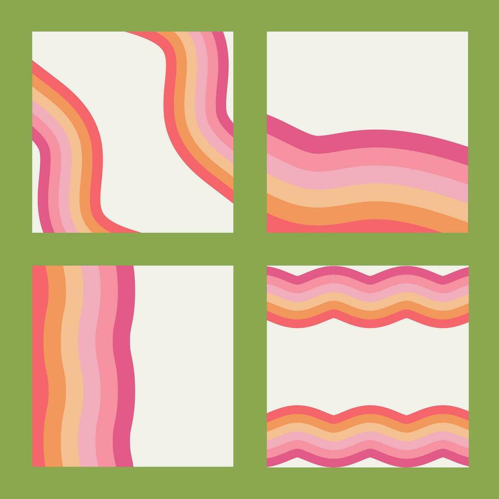 70s frio maravilloso antecedentes conjunto en rosado colores. retro femenino cuadrado diseño colección para social medios de comunicación publicaciones vector hippie estético. de moda gráfico cubre paquete