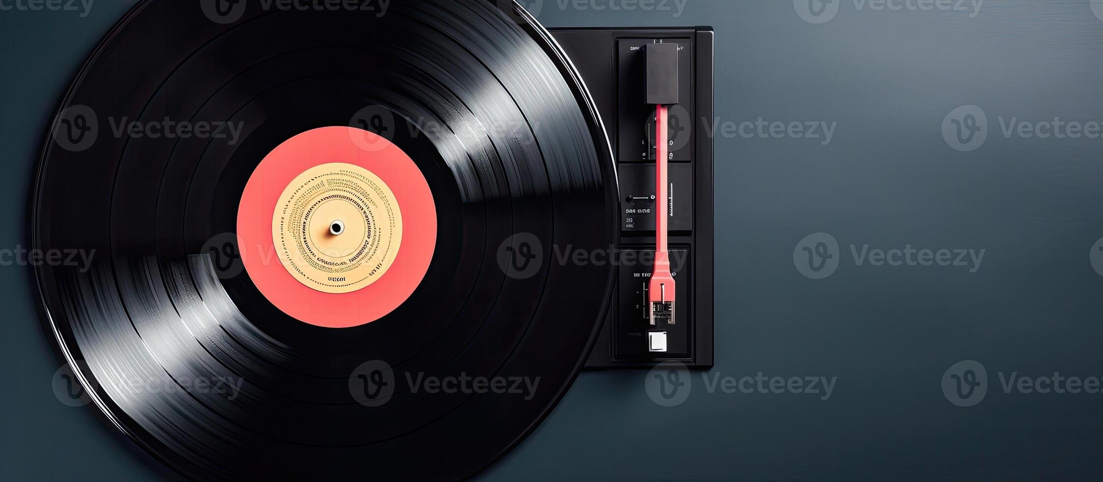 A record player with a red and black record created with technology photo