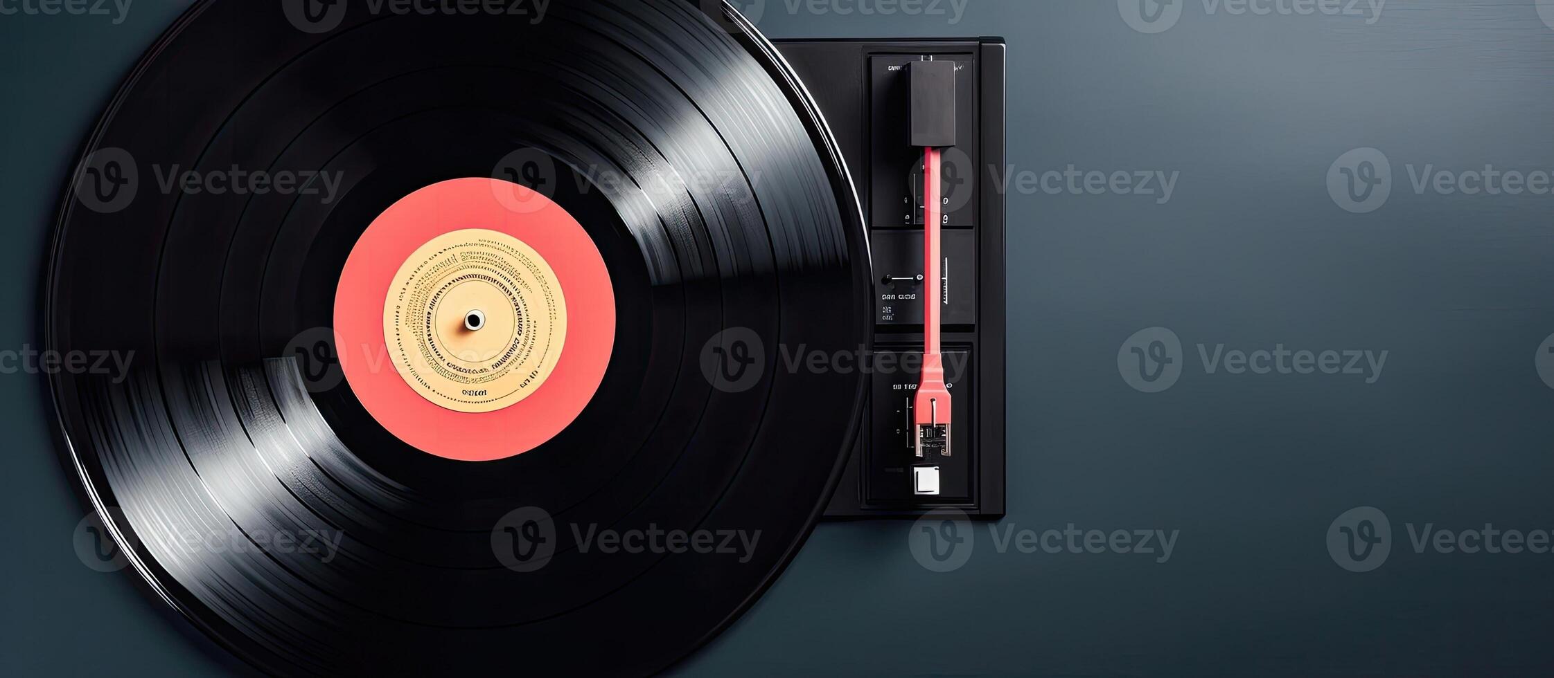 A record player with a red and black record created with Generative AI technology photo