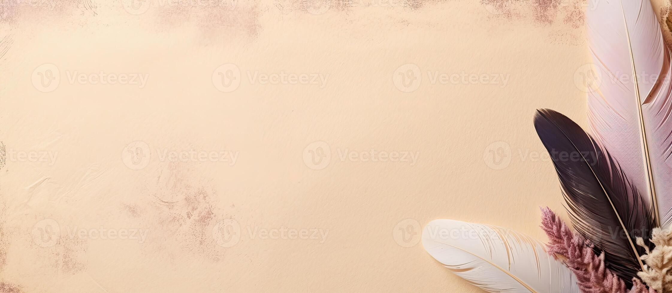 A paper with some feathers on it created with technology photo