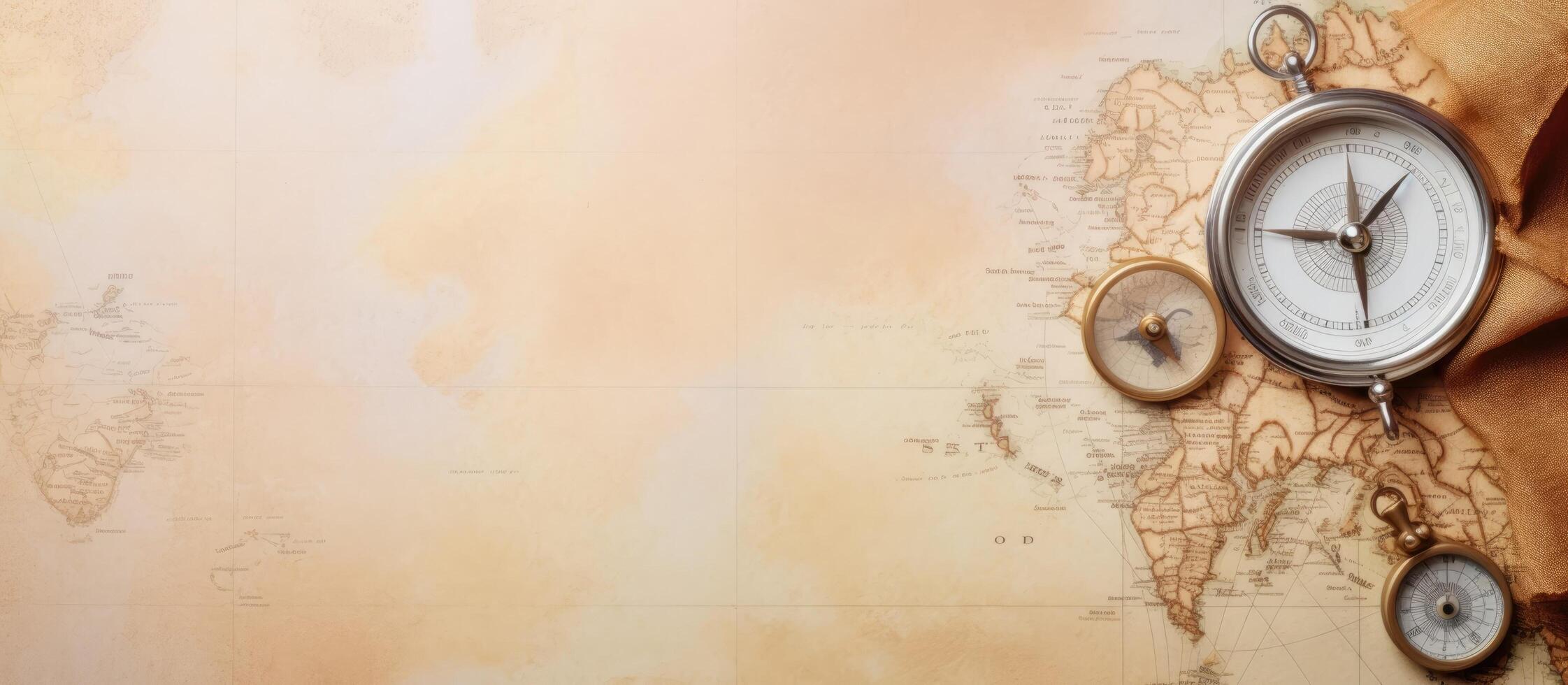 A map with a compass and a pocket watch created with technology photo