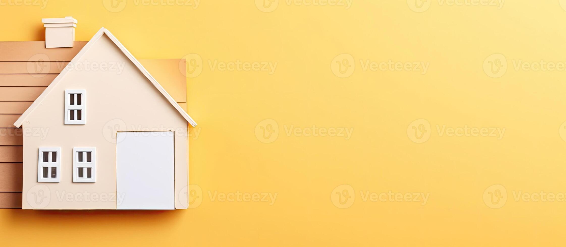 A paper model of a house on a yellow background created with technology photo