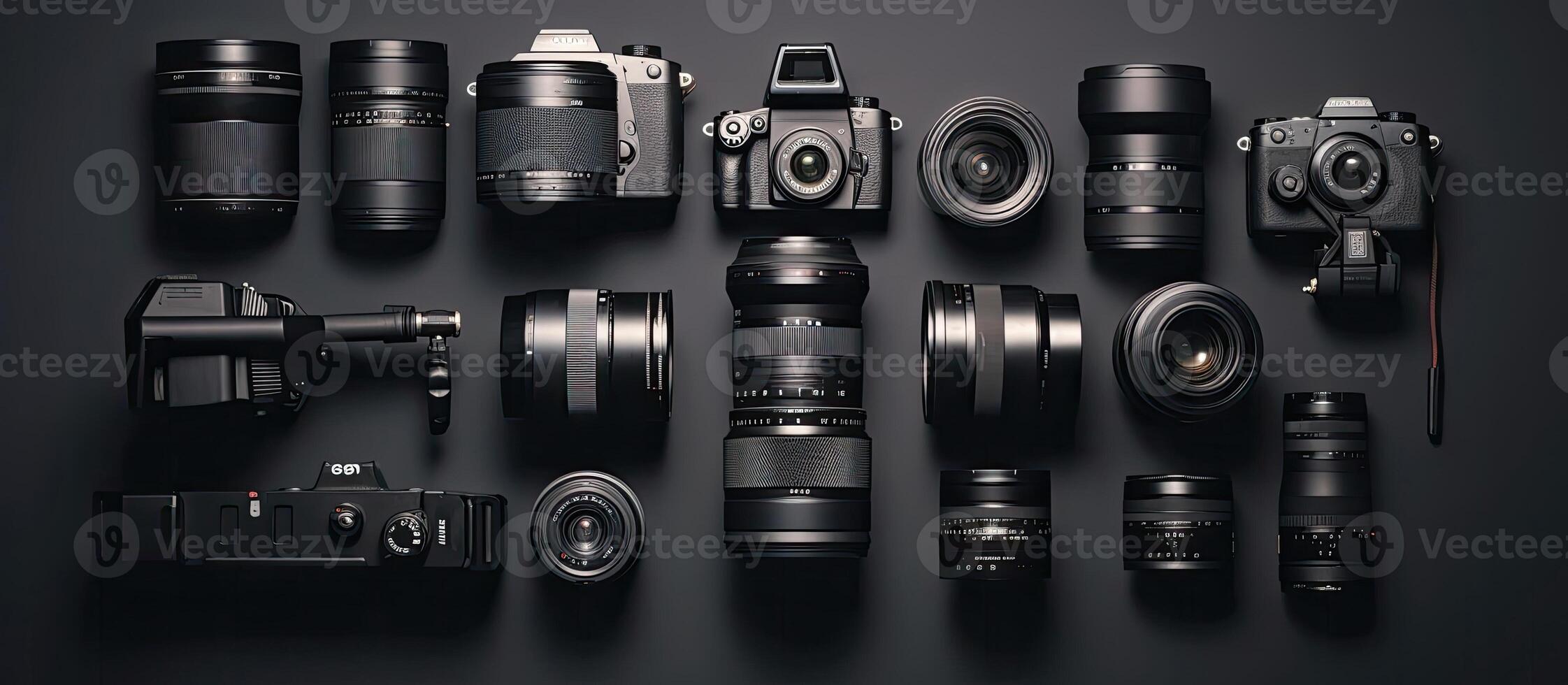 A group of cameras sitting next to each other created with technology photo
