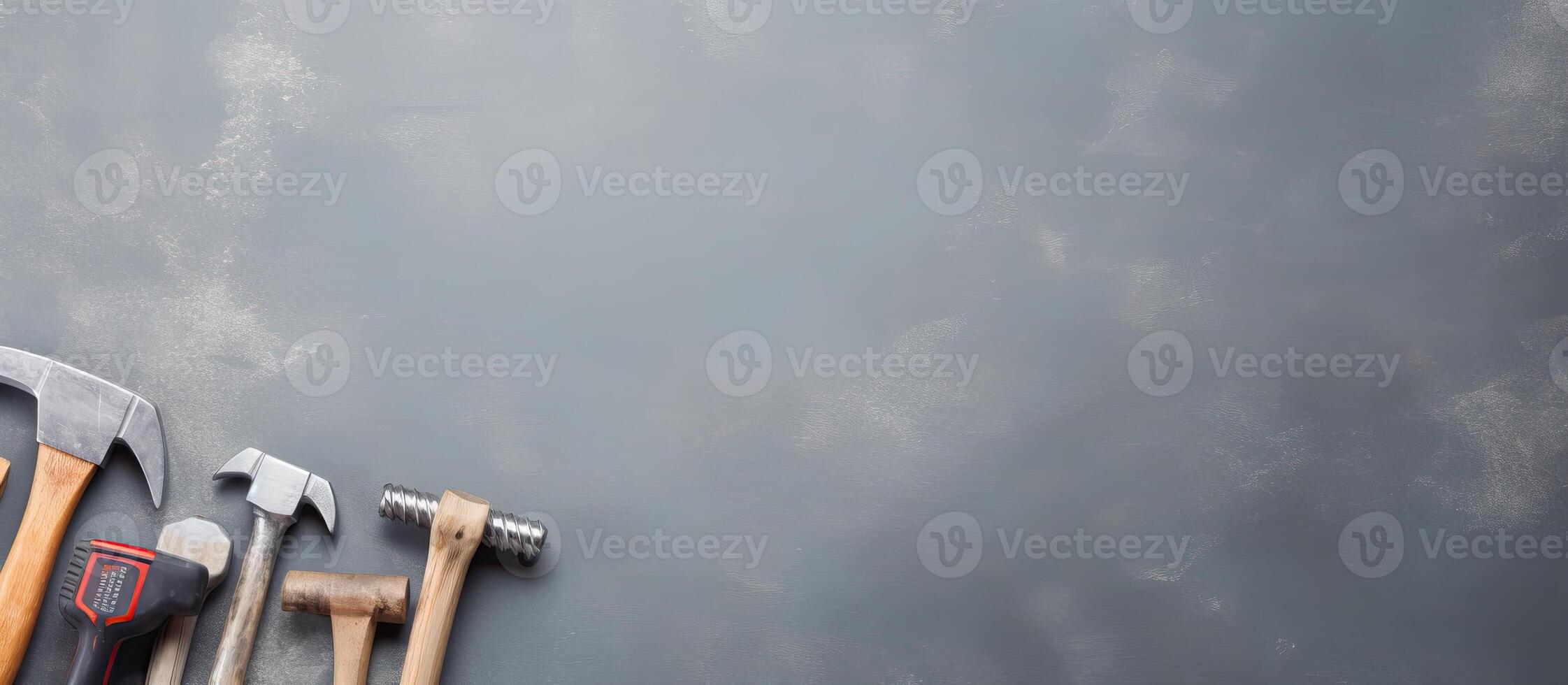 A bunch of tools are lined up on a table created with technology photo