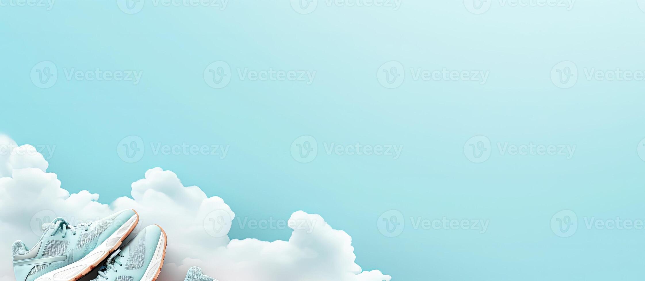 A pair of sneakers sitting on top of a cloud filled sky created with technology photo