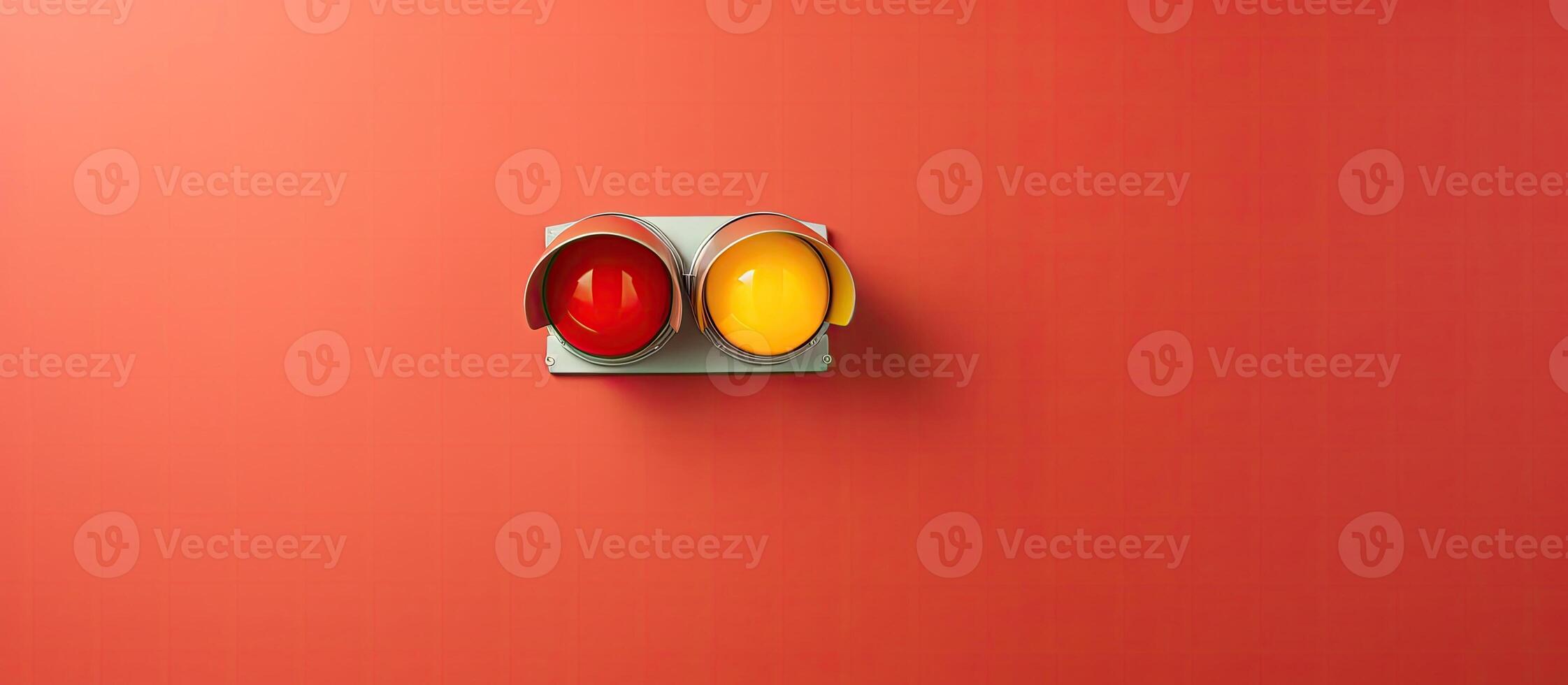 A red and yellow traffic light on a red wall created with technology photo