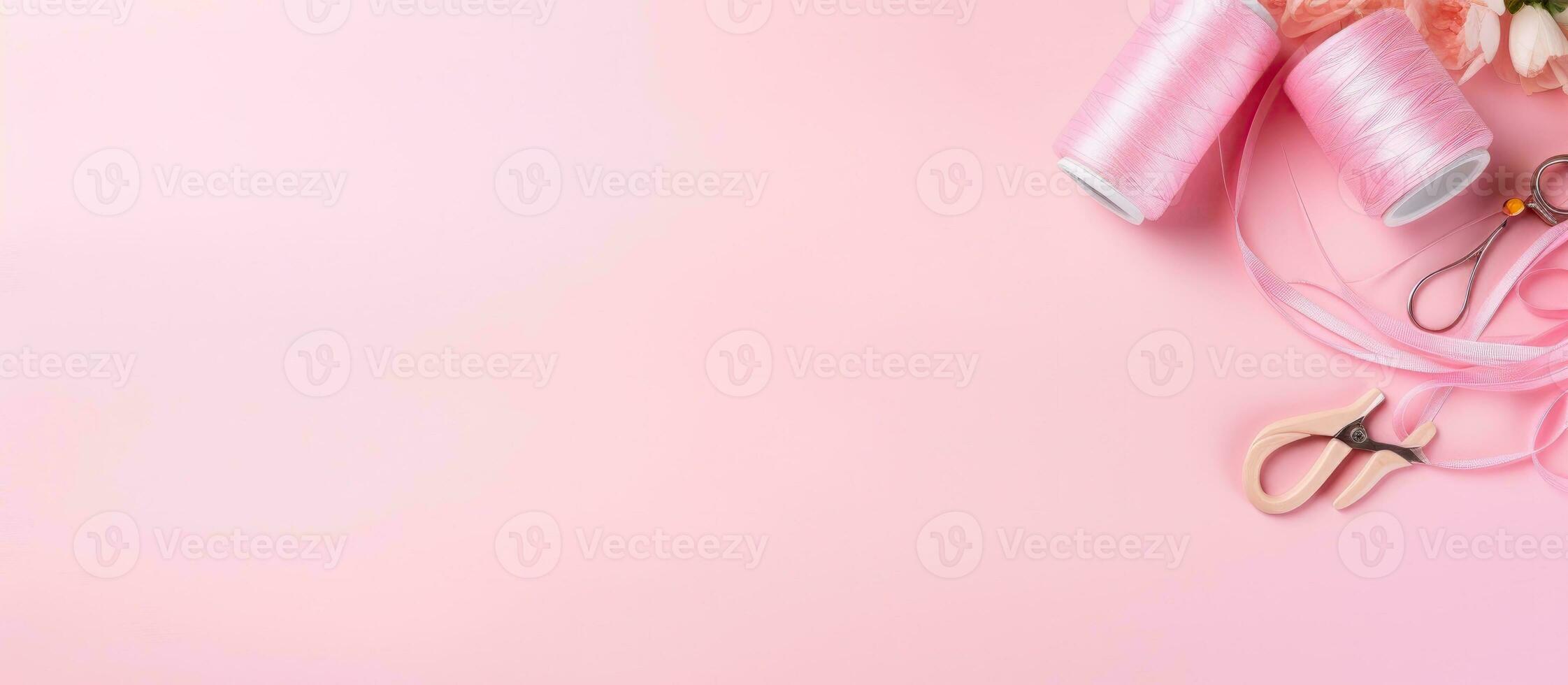un par de tijeras y un rosado cinta en un rosado antecedentes creado con generativo ai tecnología foto
