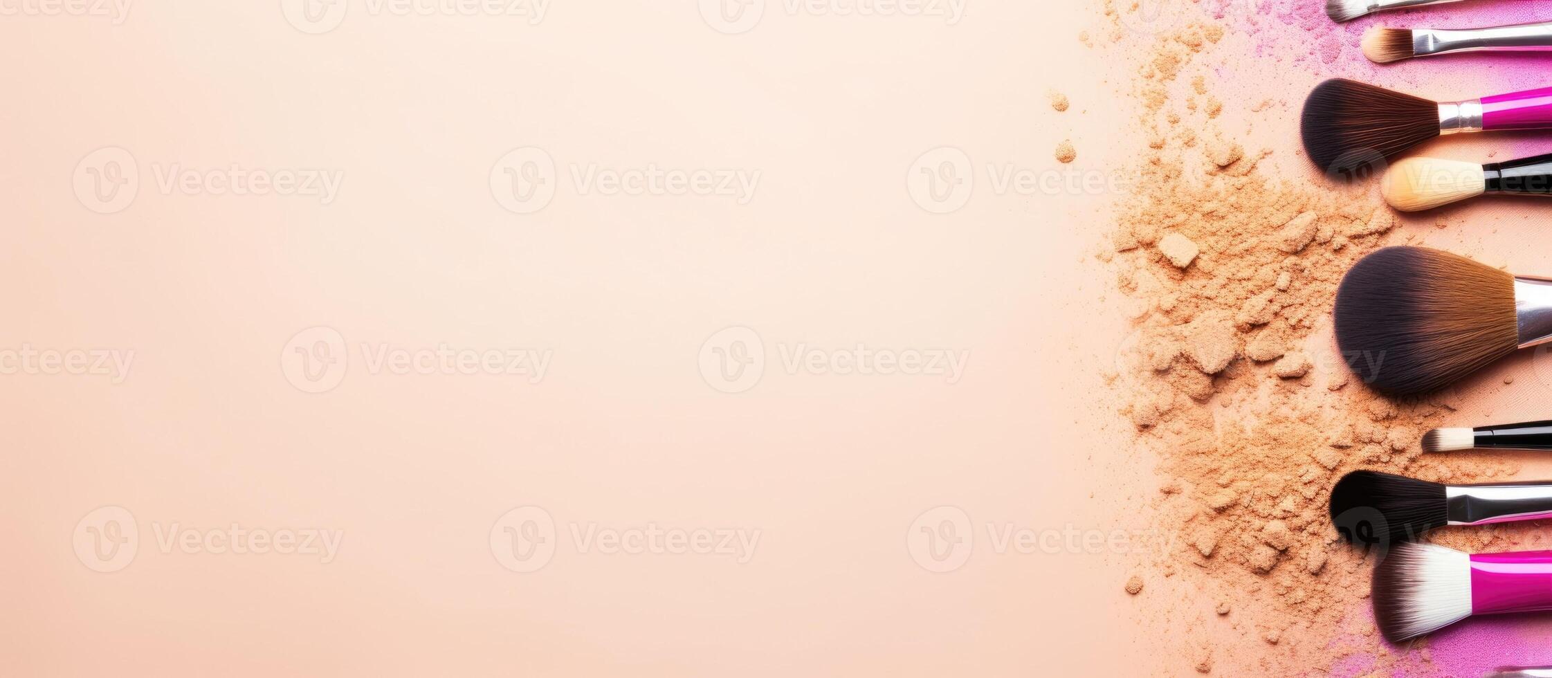 A group of makeup brushes sitting on top of a table created with technology photo