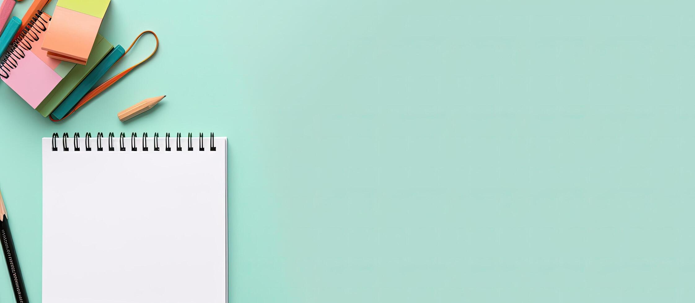 A notepad, pencils, and markers on a desk created with technology photo
