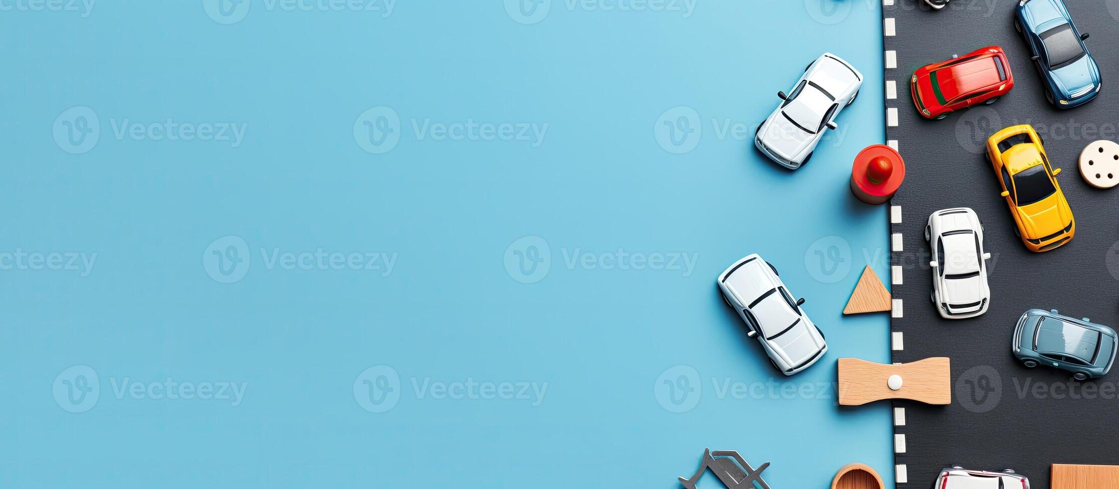 Toy cars are lined up on the road created with technology photo