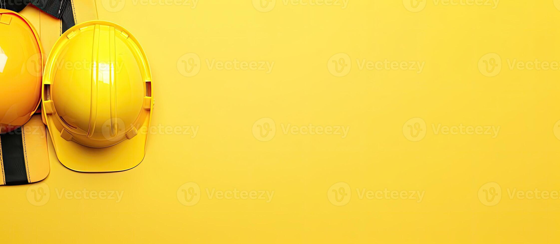 A yellow hard hat and a yellow hard hat on a yellow wall created with technology photo