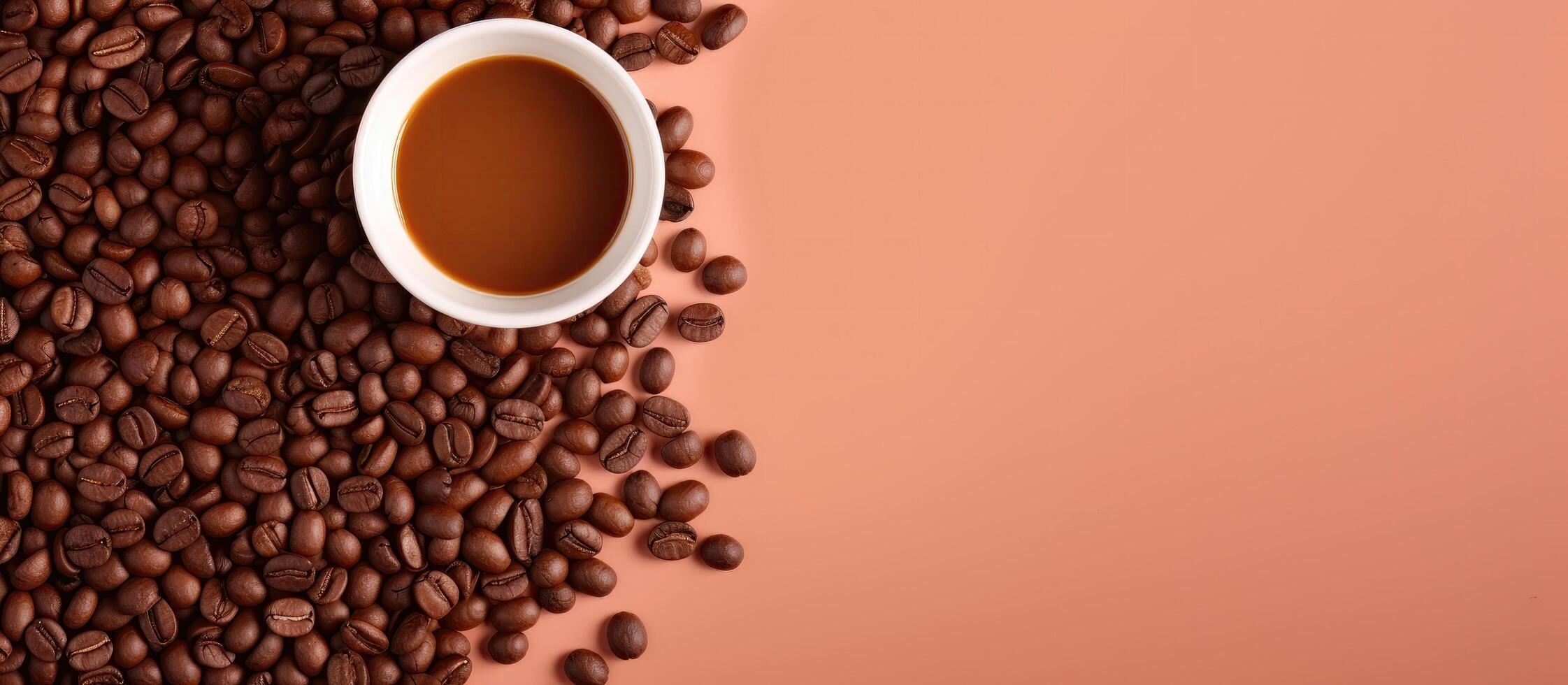 A cup of coffee surrounded by coffee beans created with technology photo