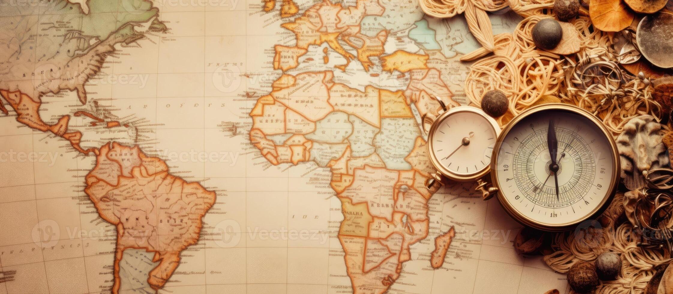 A map of the world with a compass on it created with technology photo