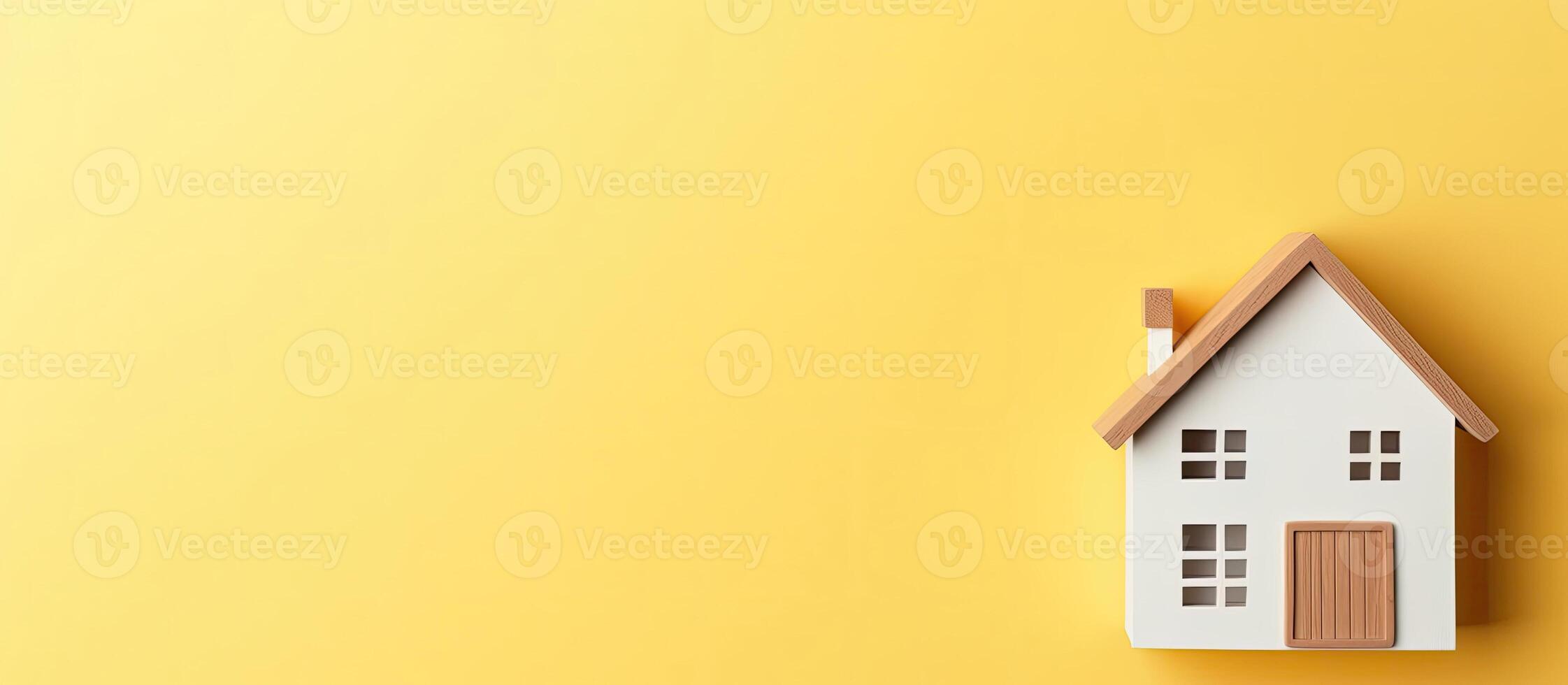 A white house shaped like a house on a yellow background created with technology photo