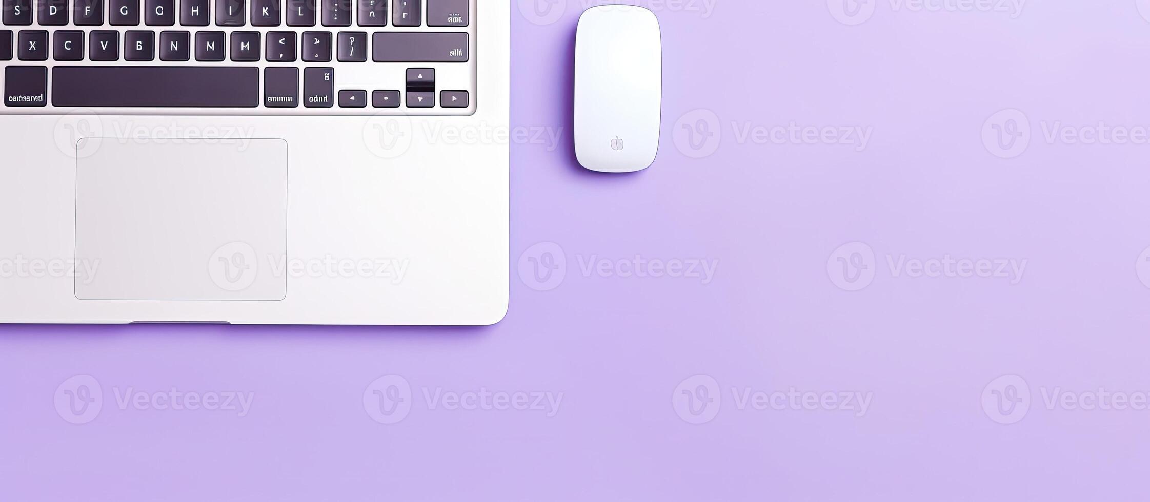 A laptop computer sitting on top of a purple table created with Generative AI technology photo