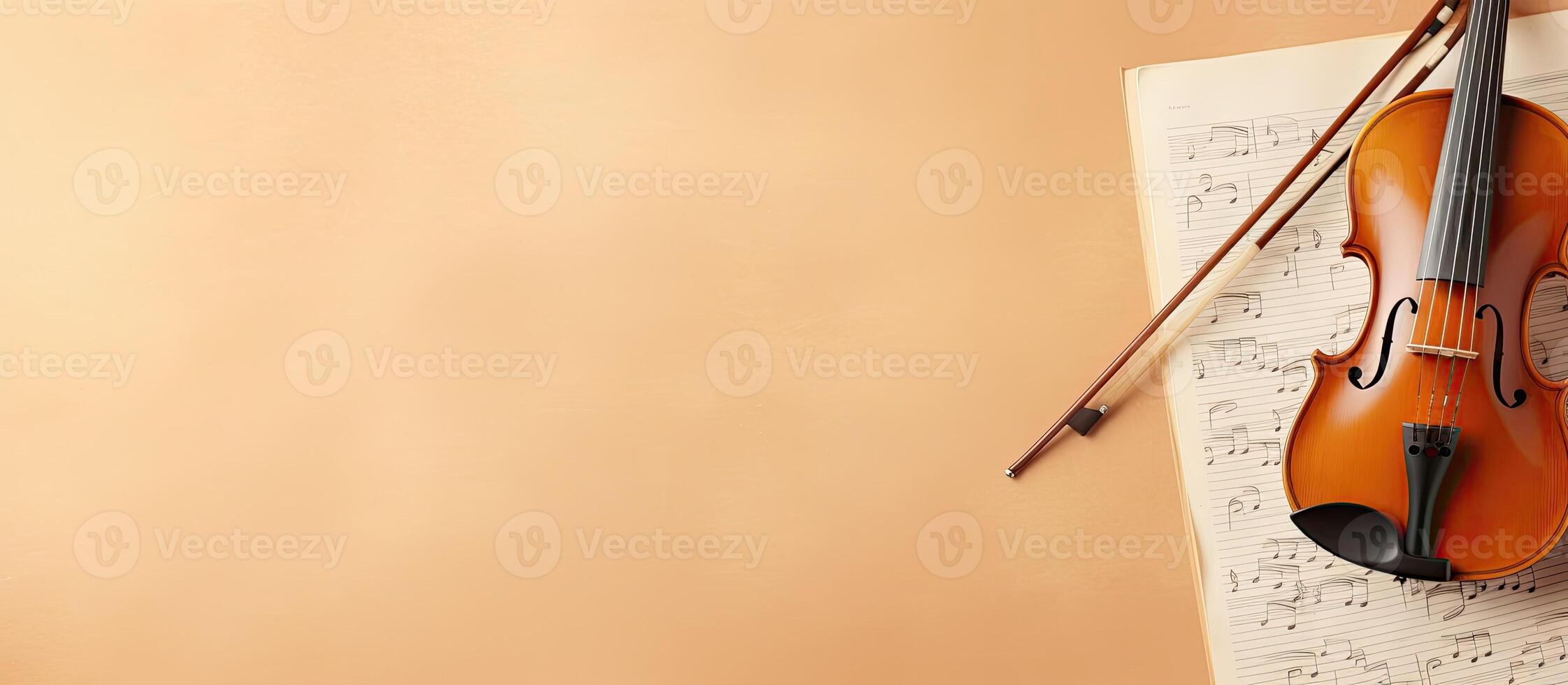 A violin and a sheet of music on a table created with technology photo