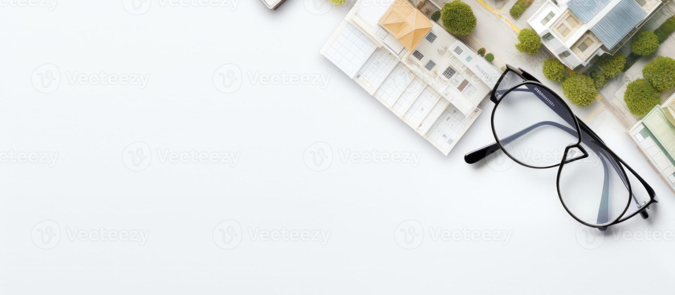 A pair of glasses sitting on top of a table created with technology photo