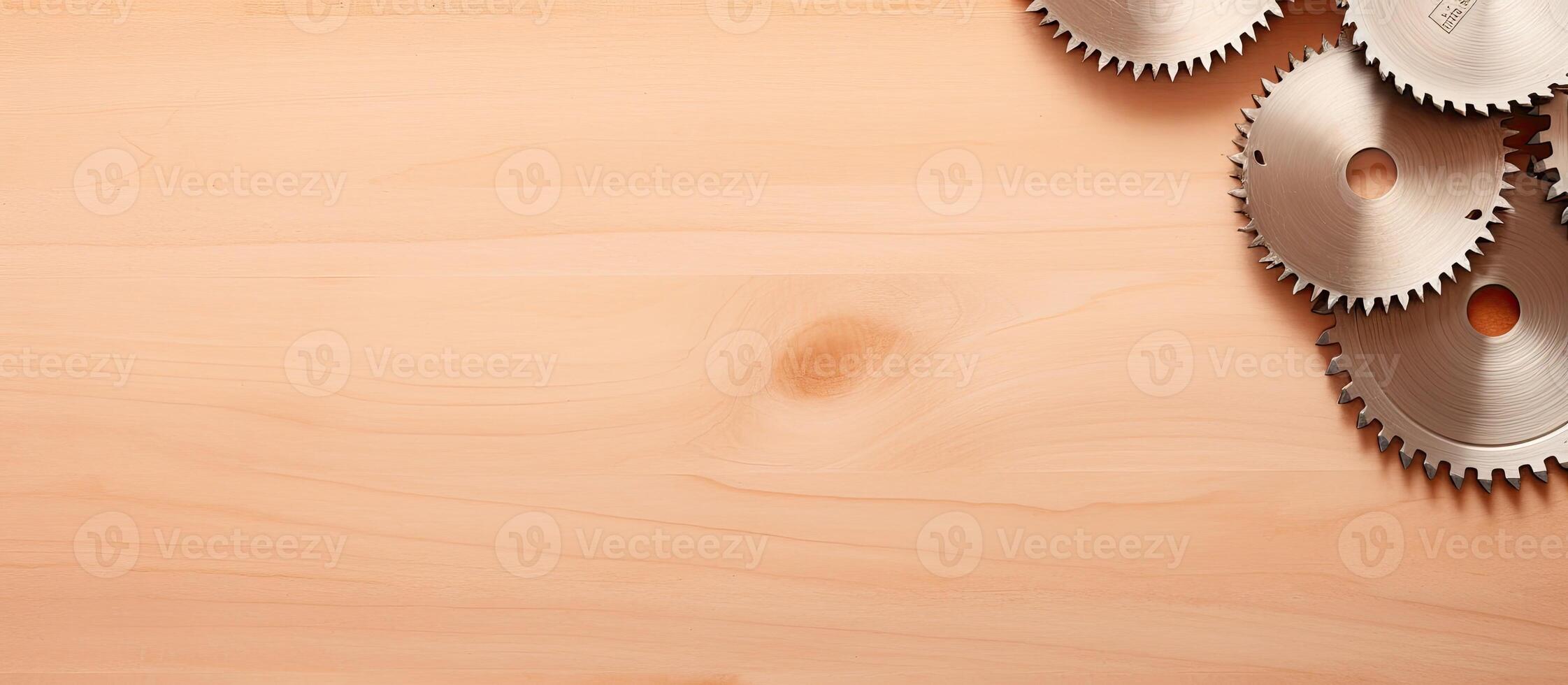 A group of metal gears sitting on top of a wooden table created with technology photo