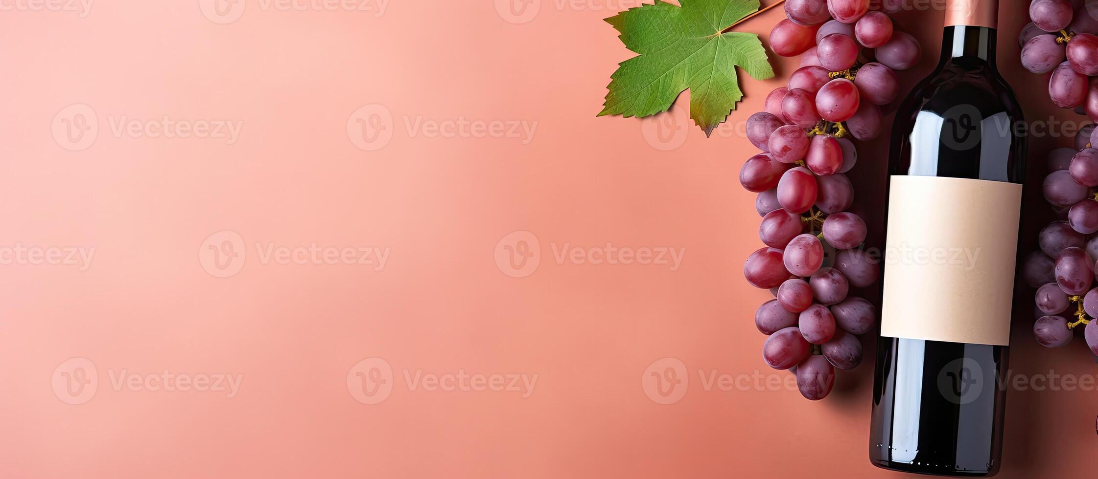 A bottle of wine and a bunch of grapes created with technology photo