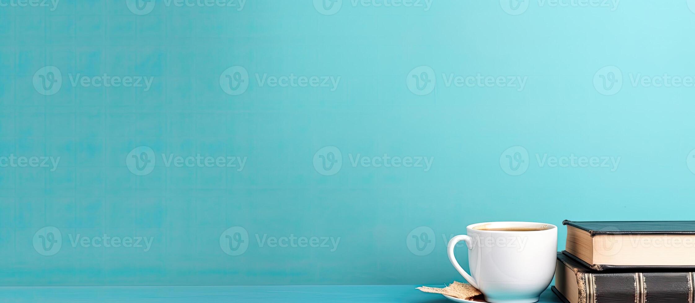 A cup of coffee sitting on top of a stack of books created with technology photo