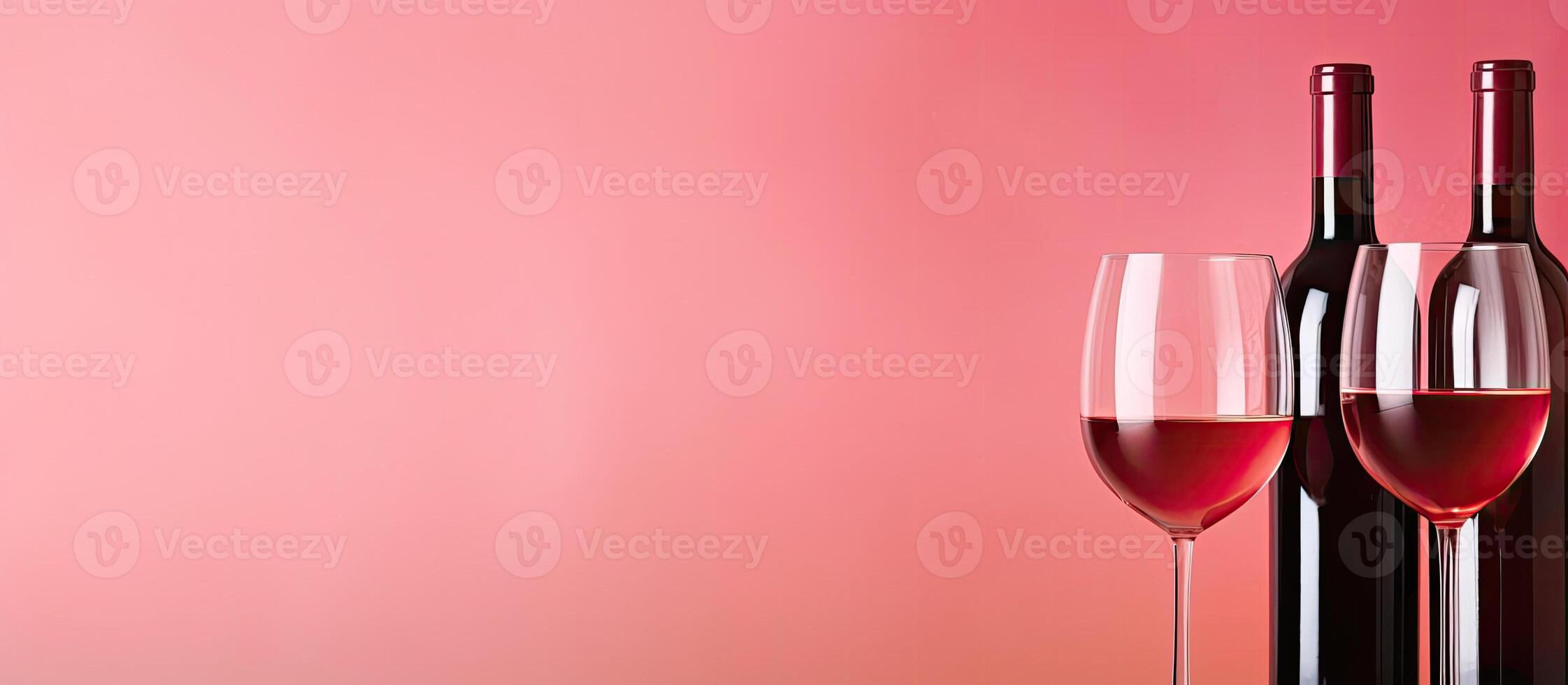 Two wine glasses and a bottle of wine on a table created with technology photo